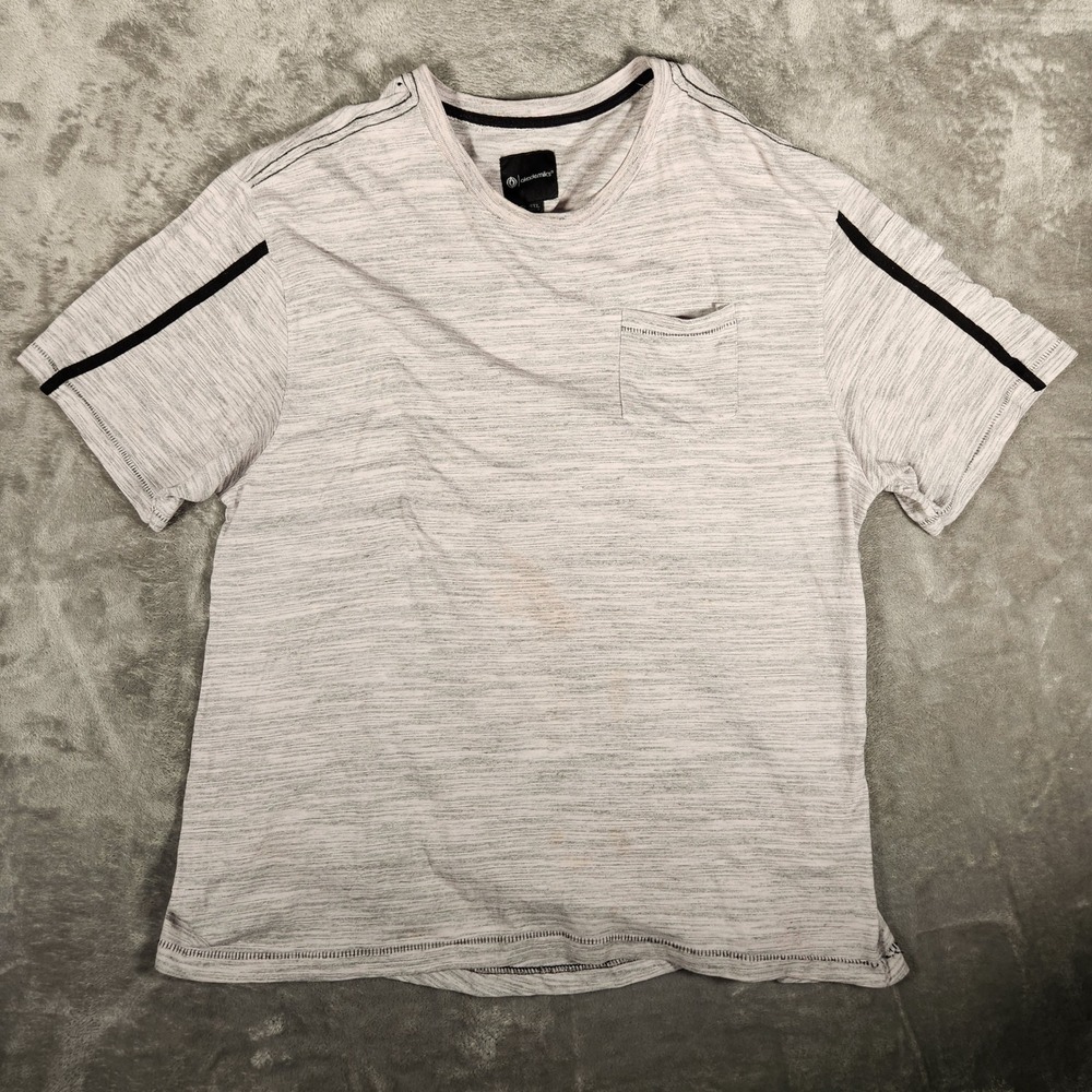 Akademiks T-Shirt Mens 4XL Grey Good Space Dye Pocket Racing Stripe Crew Neck